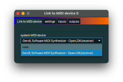 Link to MIDI device| Gervill