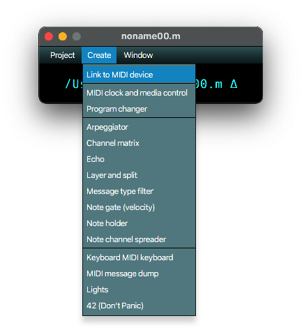 project | Create | Link to MIDI device